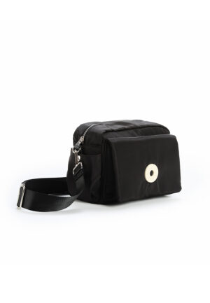 Bolso bandolera de nylon negro tamaño mediano